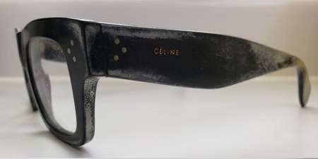 Before: a black acetate frame with a dull, scratched, greyed finish
